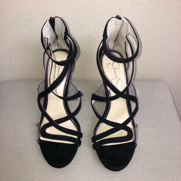 Jessica Simpson Black/Clear Suede 4" Heels- Worn 1X - Picture 2 of 5
